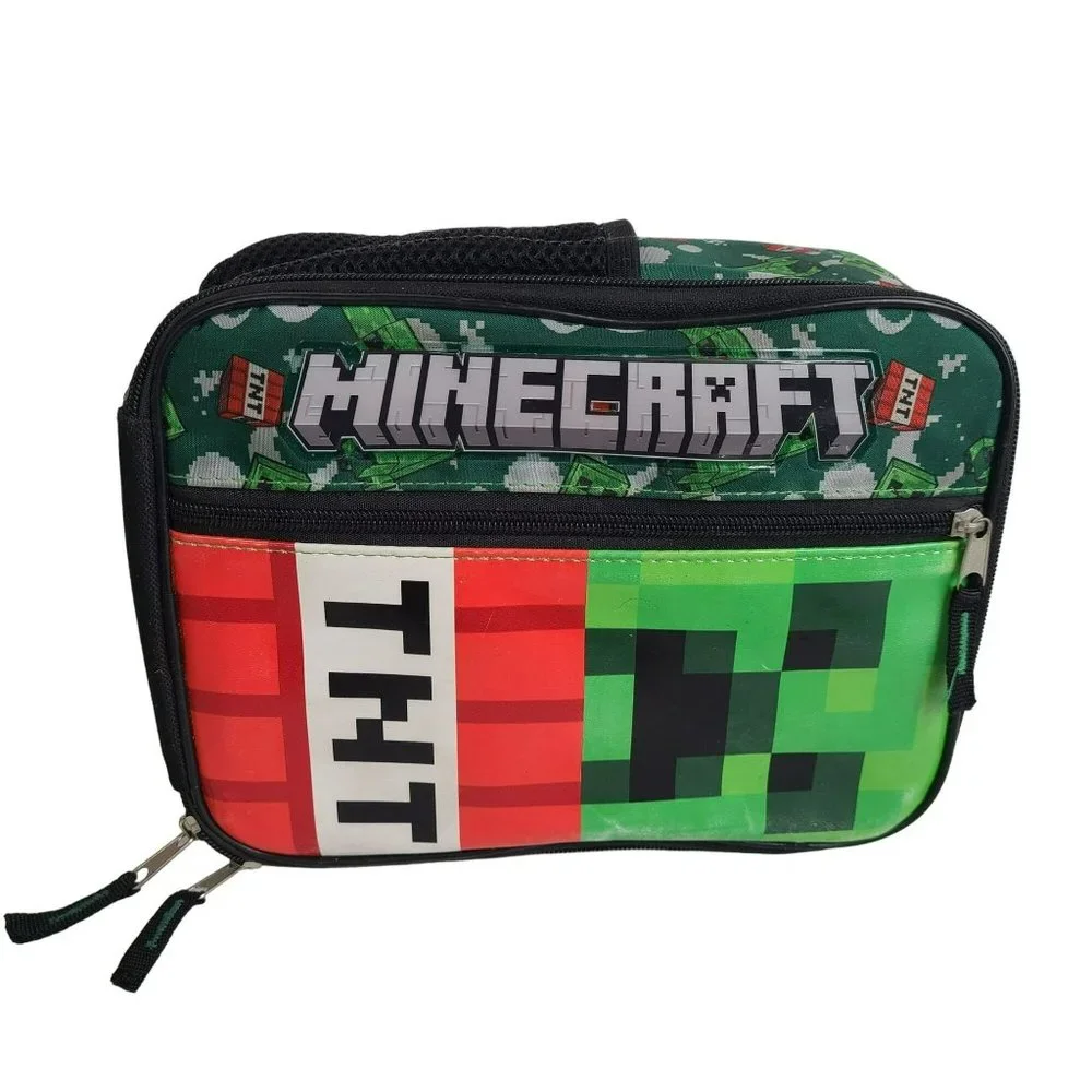 Minecraft Lunch Box Creeper TNT Boys 3 Compartment 10" Plastic Black Insulated - Picture 1 of 13
